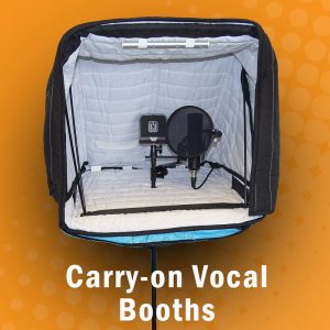 Portable vocal booth for audio recording and travel. Carry-on vocal booth pro, portable sound booth.
