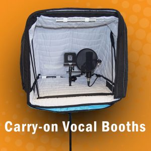 Carry-on Portable vocal booths for singers, voiceover artists, and voice professionals.