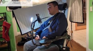 Voice actor on wheelchair - professional recording at home